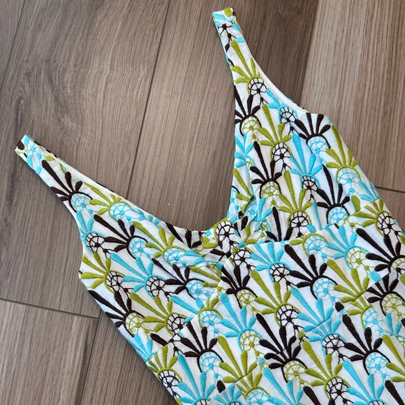 Vintage Milly Green Blue Brown White Embroidered Dress - Picture 5 of 14